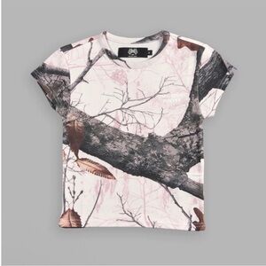 DARC SPORT WOLVES "BABY" TEE IN BROWN/LIGHT PINK MAUVE WOODLAND CAMO